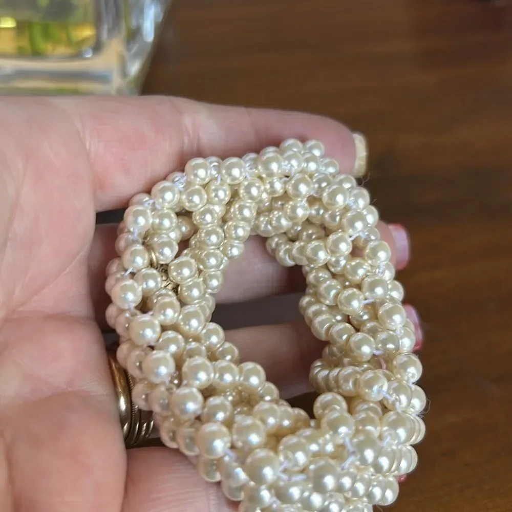 J Crew Bracelet Faux Pearl Beaded Stretch  Twisted Multistrand Gold Tone